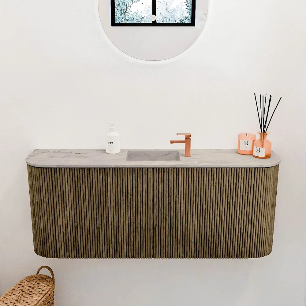 Mondiaz Joya DLux 105cm toiletmeubel ronding links/rechts dusk met wastafel faye midden 1 kraangat glace
