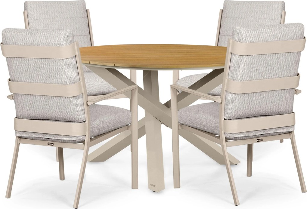 Tuinset Ronde Tuintafel 4 personen 125 cm Aluminium Zand/Beige Lifestyle Garden Furniture Lecce/Ancona