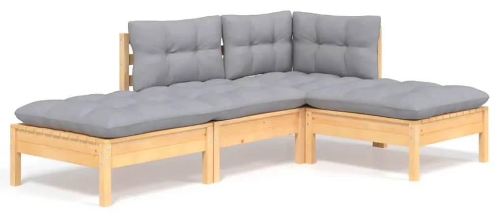 vidaXL 4-delige Loungeset met grijze kussens massief grenenhout