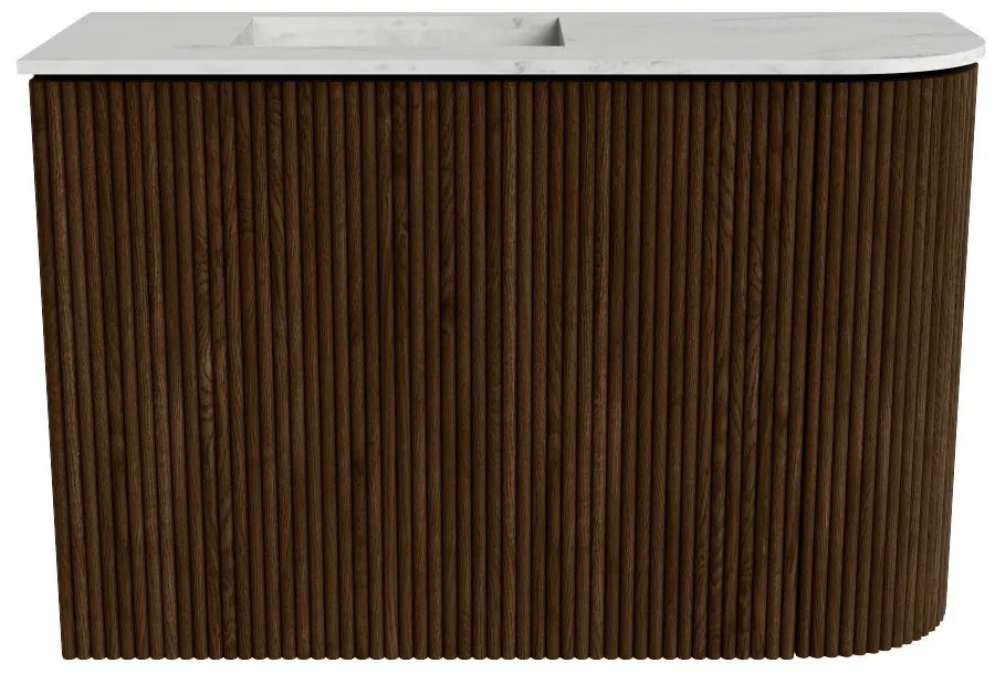 Mondiaz Joya DLux 60cm toiletmeubel ronding rechts walnut met wastafel faye links zonder kraangat opalo
