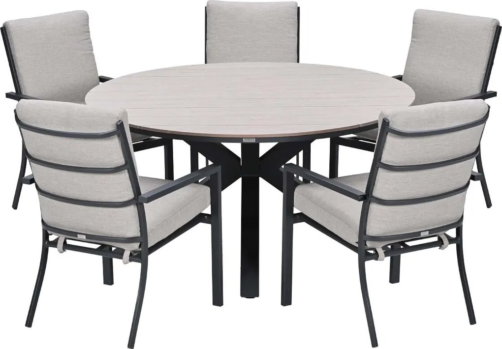 Garden Impressions Senja tuinset 7-delig sandstone - Tulli tuintafel Ø148x75 cm light teak vironwood