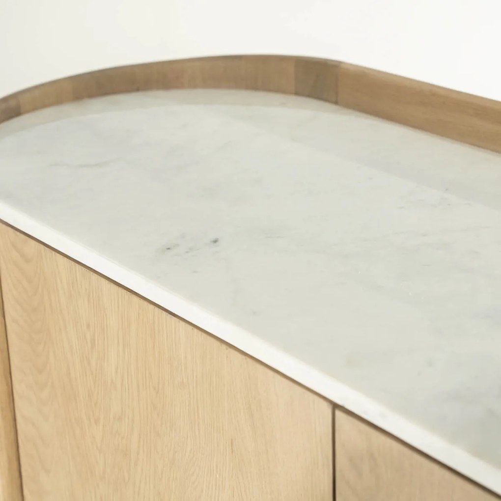 Wandkast Eiken Met Wit Marmer - 120x40x140cm.