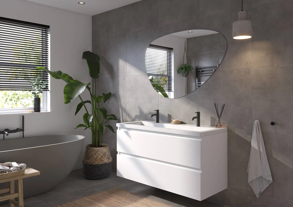 Saqu Gaia badmeubel incl. glans witte wastafel met 2 kraangaten 120x52x64cm glans wit – witte greeplijst