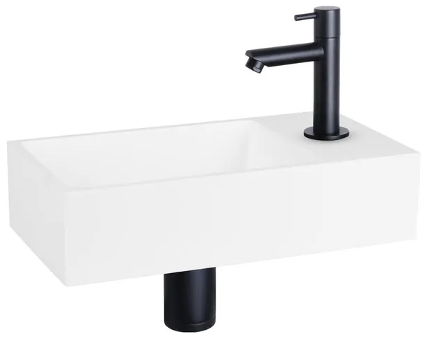 Differnz Solid fonteinset - 36x18.5x9cm - Rechthoek - 1 kraangat - recht zwart matte kraan - Solid surface Wit SW519660/SW529054/SW705498/SW796275