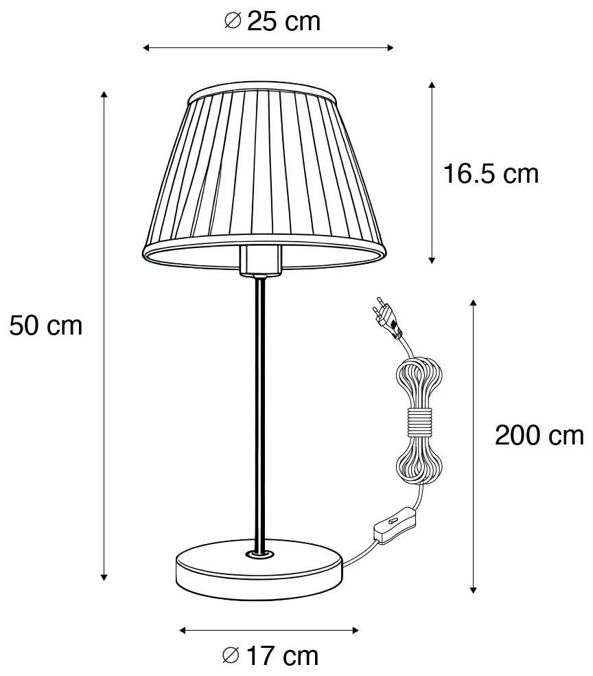 Retro tafellamp messing met Plisse kap wit 25 cm - Kaso Retro E27 rond Binnenverlichting Lamp