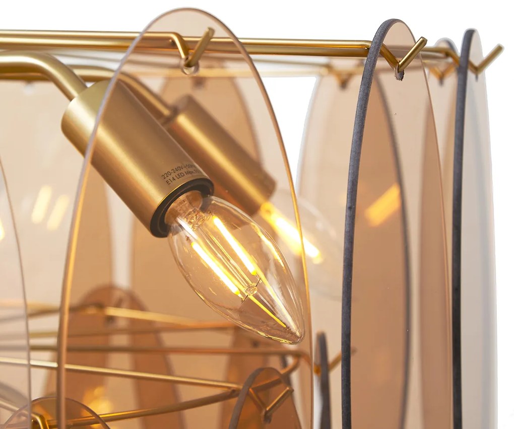 Art Deco hanglamp goud met amber glas ovaal 14-lichts - Mochan