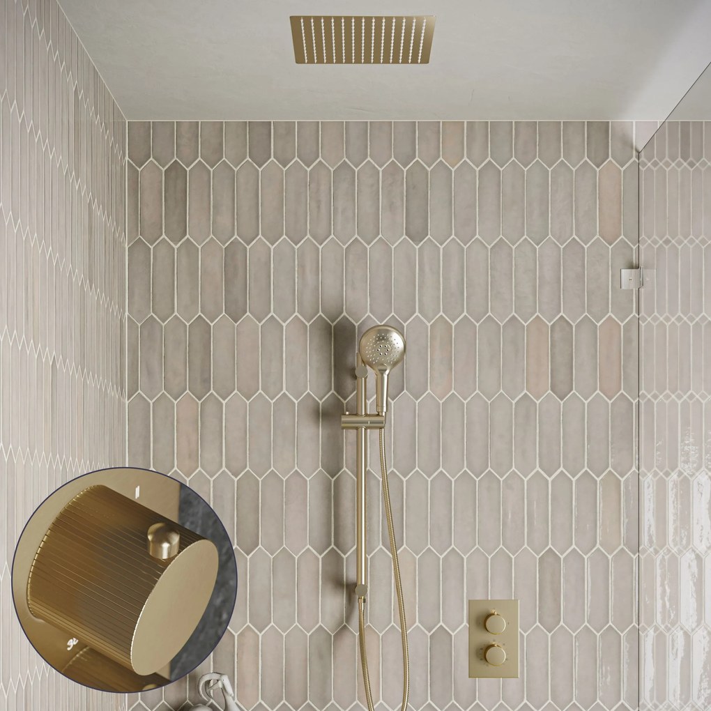 Saniclear Cube Stripes inbouw regendouche met inbouw douchekop 30x30cm, glijstang en 2 standen handdouche geborsteld messing - mat goud