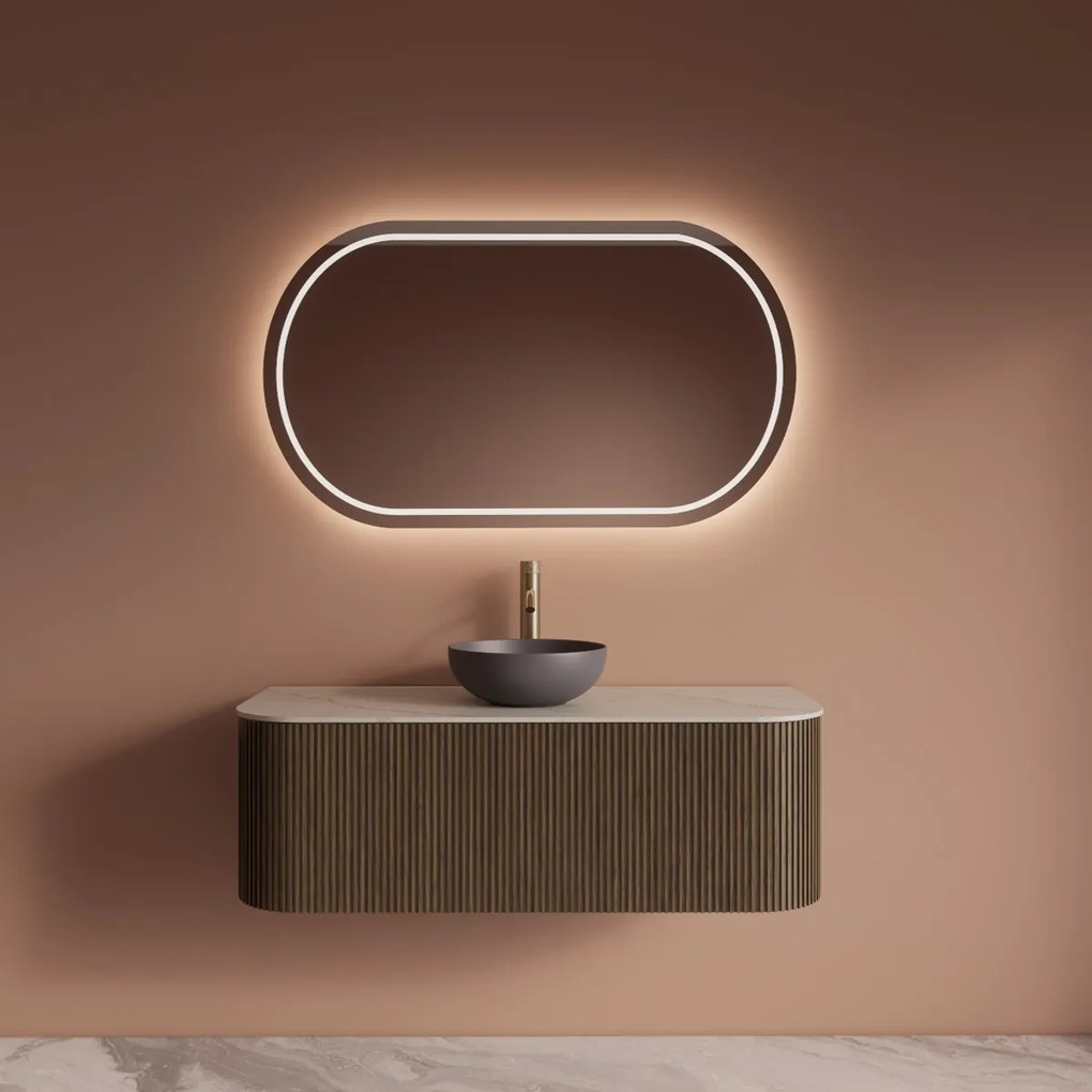 Gliss Design Alluro badmeubel ribbelfront met ronding links/rechts 120cm ash grey en wit marmer toppaneel