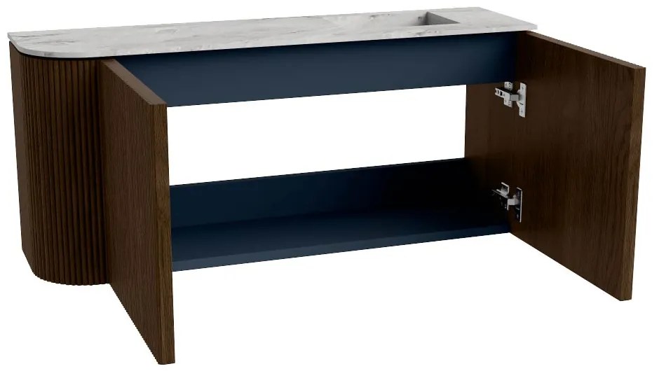 Mondiaz Joya DLux 90cm toiletmeubel ronding links walnut met wastafel faye rechts zonder kraangat glace