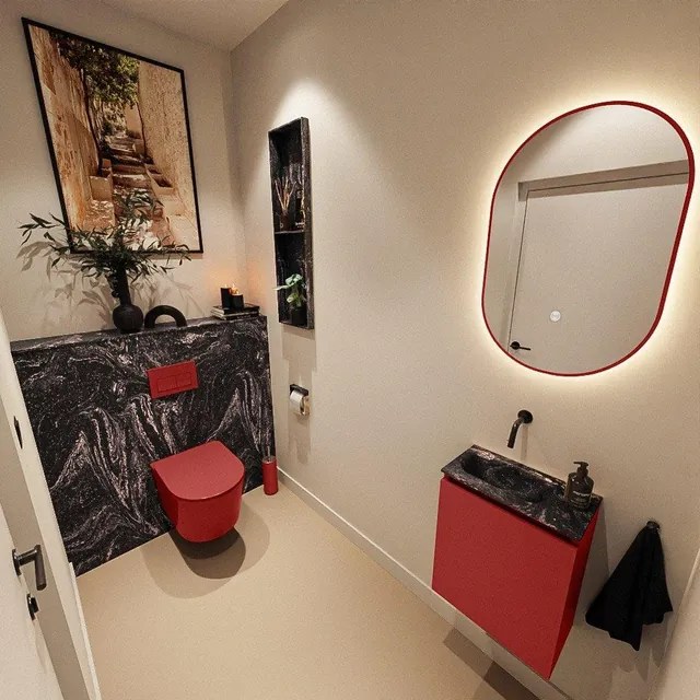 MONDIAZ TURE-DLUX 40cm toiletmeubel Fire. EDEN wastafel Lava positie links. Zonder kraangat. TUREDX40FIRL0LAV