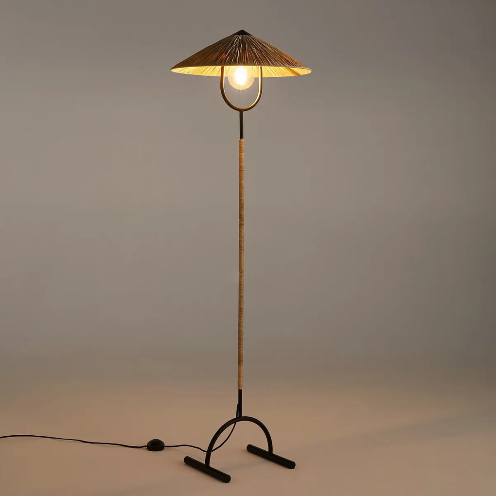 Staande lamp in ijzermetaal en raffia, Mr Tanguy