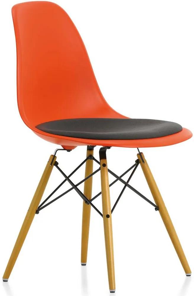 Vitra Eames DSW stoel met zitkussen Hopsak donkergrijs kuip poppy rood geel esdoorn