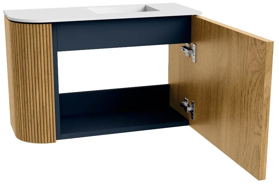 Mondiaz Joya 60cm toiletmeubel ronding links oak met wastafel faye rechts 1 kraangat talc