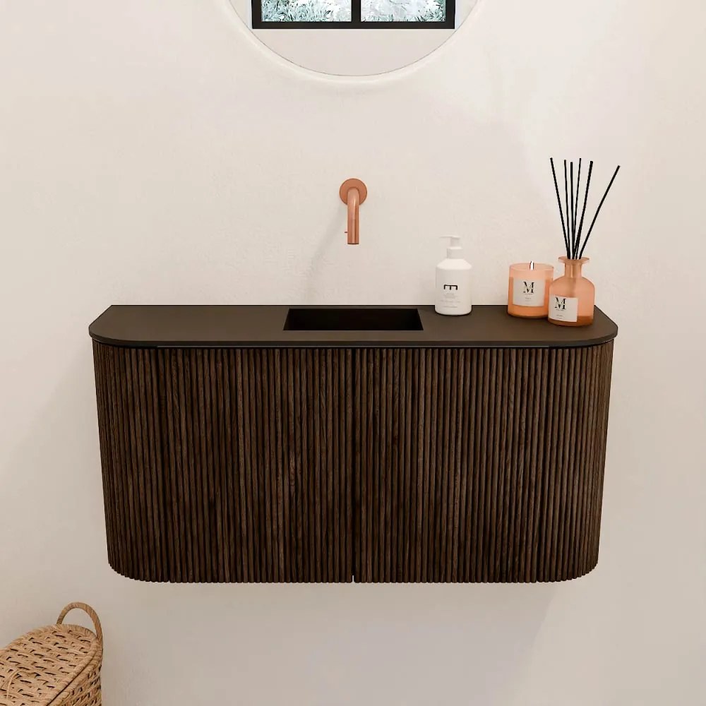 Mondiaz Joya 85cm toiletmeubel ronding links/rechts walnut met wastafel faye midden zonder kraangat urban