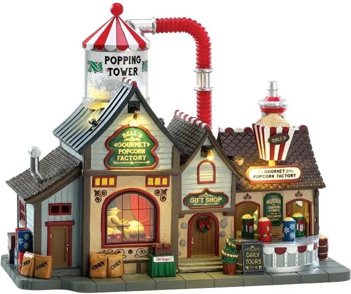 Lemax - 'Bell's Gourmet Popcorn Factory' - Verlicht gebouw met animatie &amp; muziek/geluid - Inclusief adapter
