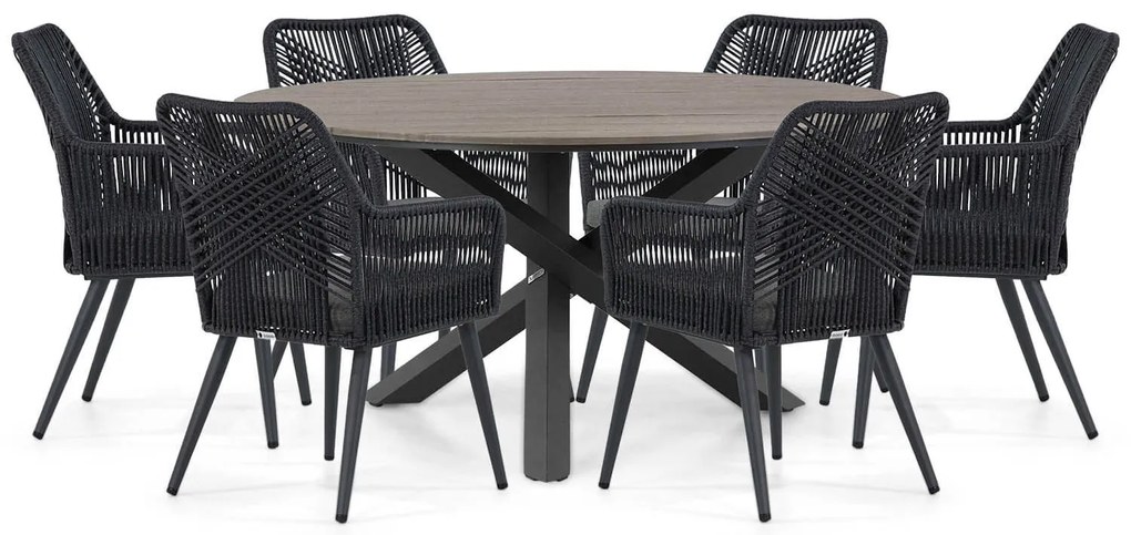 Tuinset Ronde Tuintafel 150 cm Aluminium/wicker Grijs 6 personen Coco Vedra/Ancona