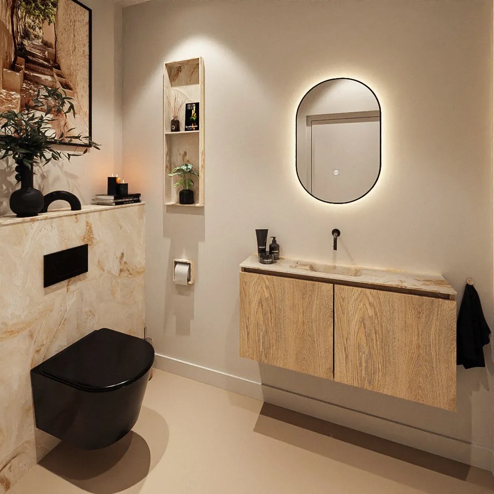 Mondiaz Ture DLux toiletmeubel 100cm washed oak met wastafel frappe midden zonder kraangat