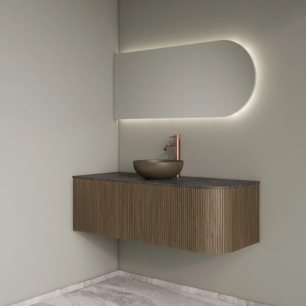 Gliss Design Alluro badmeubel ribbelfront met ronding rechts 120cm ash grey en zwart leisteen toppaneel