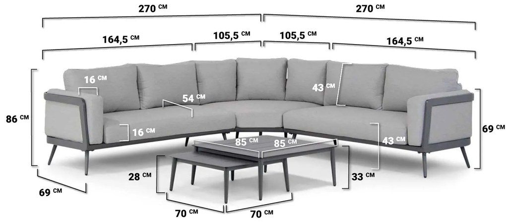 Hoek loungeset  Outdoor textiel Grijs 5 personen Coco Foggia