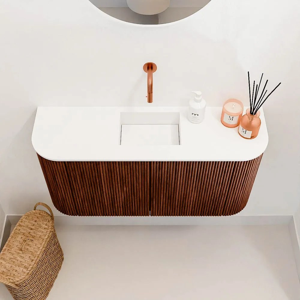 Mondiaz Joya 85cm toiletmeubel ronding links/rechts ruby met wastafel faye midden zonder kraangat talc