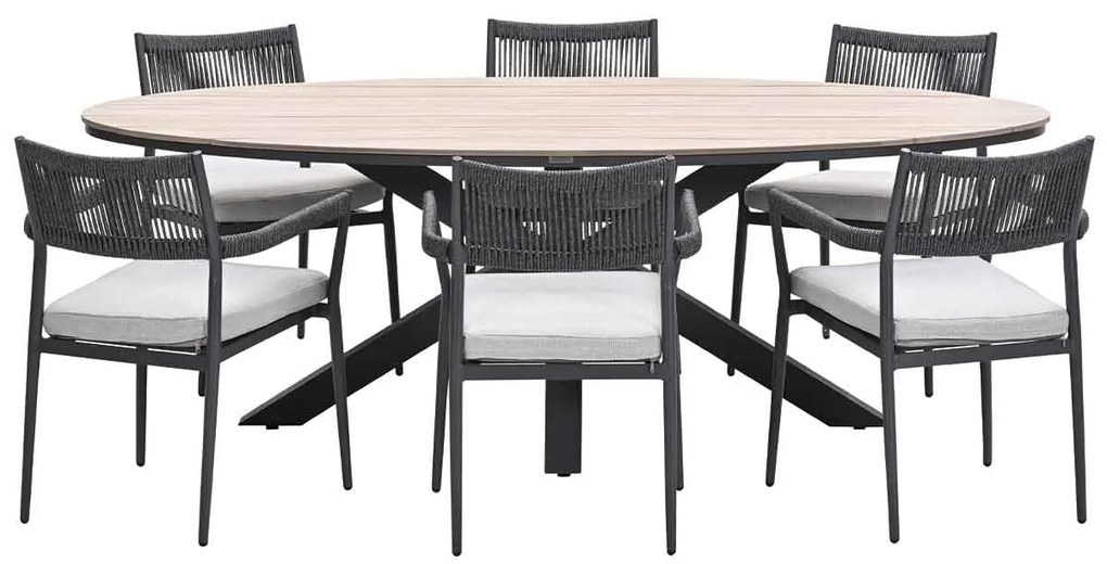 Garden Impressions Tineo tuinset 7-delig - Tulli tuintafel 220x115xH75 cm - light teak vironwood