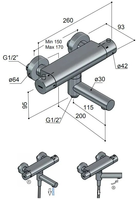 Hotbath Cobber Thermostatische Badkraan met uitloop Geborsteld Koper B020