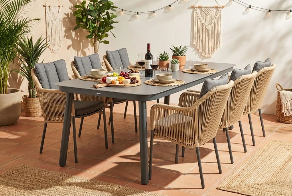Tuinset 6 personen 220 cm Aluminium/rope Taupe Lifestyle Garden Furniture Marbella/Tavano