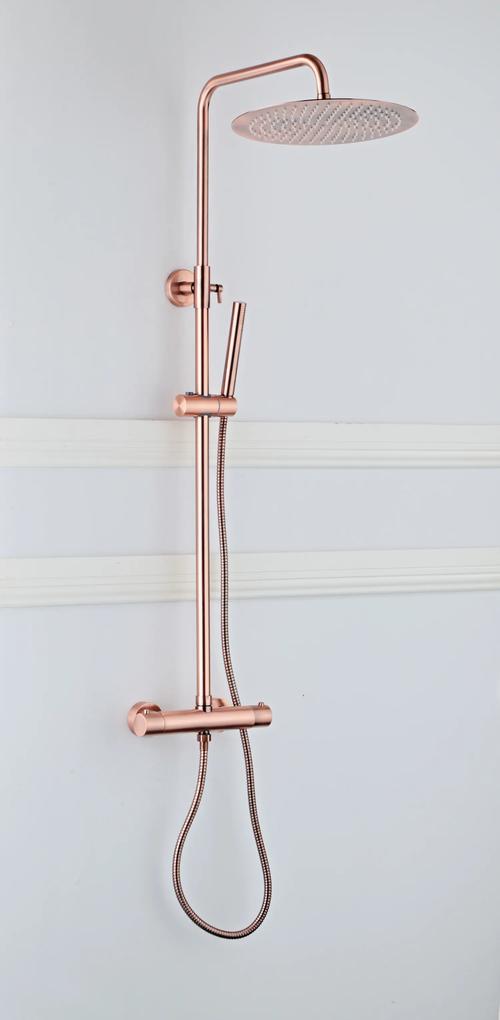 Saniclear Copper opbouw regendouche 30cm met thermostaatkraan en staafhanddouche koperkleurig