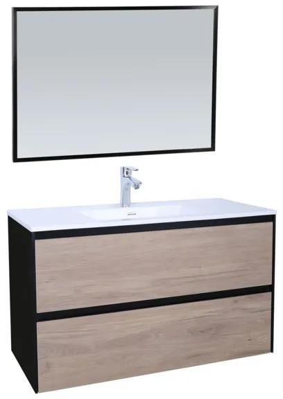 Adema Industrial Badmeubelset 100x45.5x58cm met overloop inclusief zwart aluminium frame spiegel hout/zwart Industrial-100