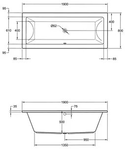 Plieger Tube kunststof bad acryl rechthoekig 190x80x50cm m. poten wit