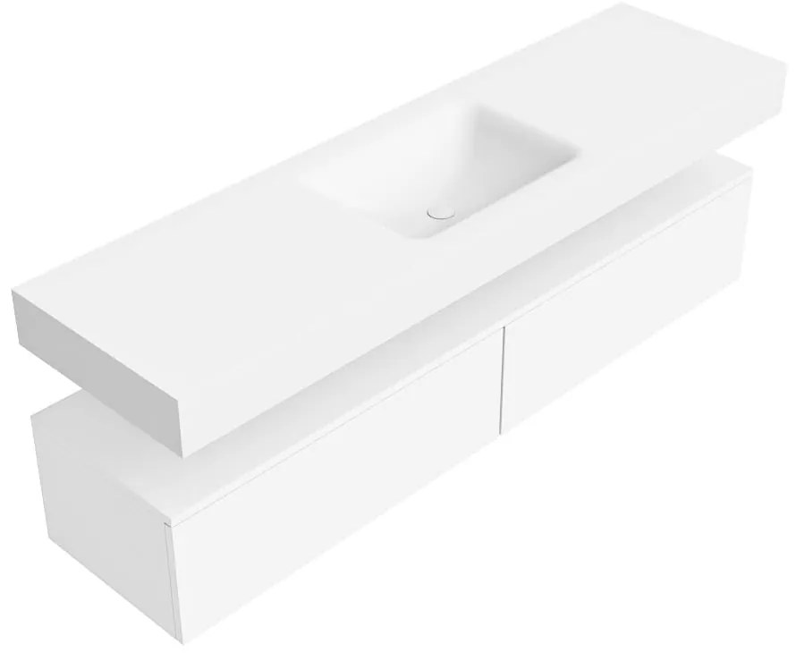 Zaro Alan badmeubel 170cm talc 2 lades met vrijhangende wastafel cloud midden 1 kraangat talc