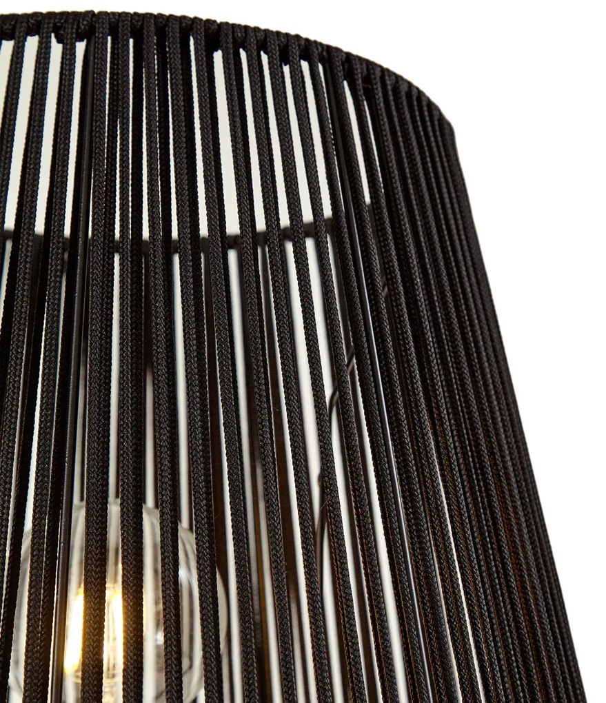 Buiten vloerlamp zwart met kap zwart touw IP44 - Virginia JaylaJapandi E27 IP44 Buitenverlichting rond