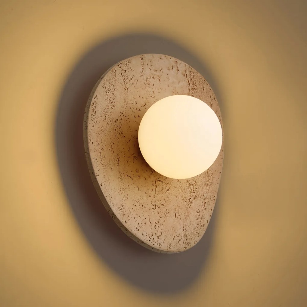 Japandi wandlamp naturel steen organisch met opaal glas - Josie