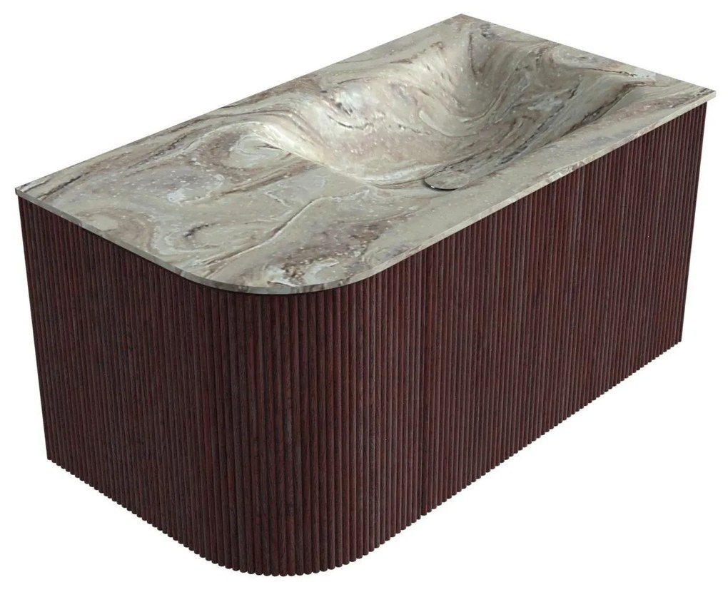 Mondiaz Kurve-dlux 85cm badmeubel ronding links ruby met 1 lade en deur en wastafel cloud rechts zonder kraangat glace