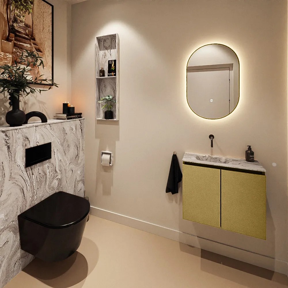 Mondiaz Ture DLux toiletmeubel 60cm oro met wastafel glace links zonder kraangat