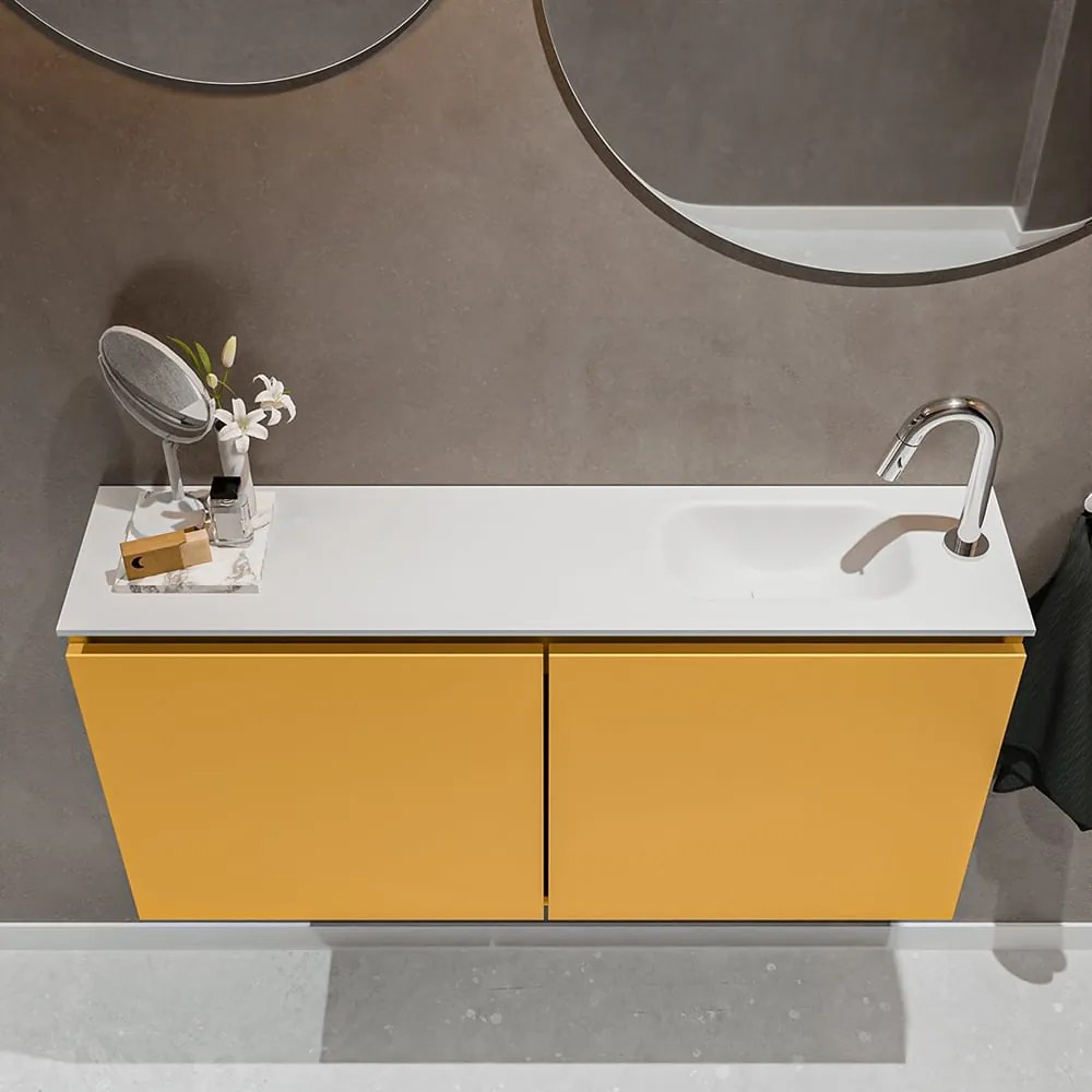 Mondiaz Ture 100cm toiletmeubel ocher met wastafel talc rechts 1 kraangat