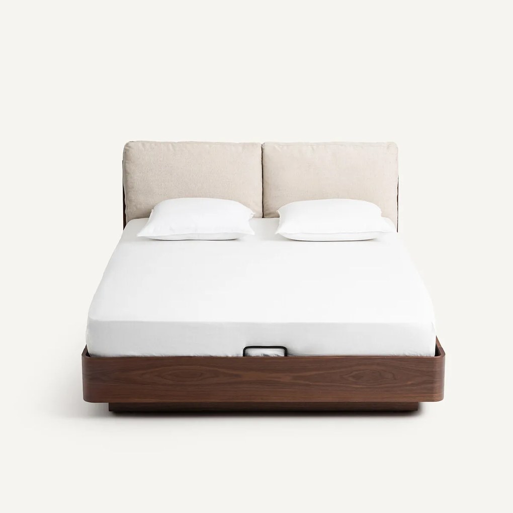 Tweepersoonsbed met opbergruimte in walnootfineer, Angelo