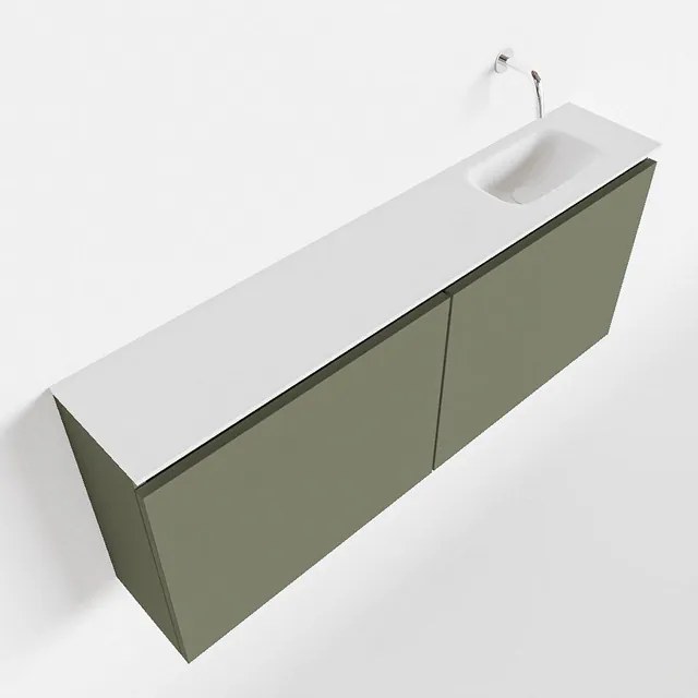 MONDIAZ TURE Fonteinset - 120x23x50cm - 0 kraangaten - 2 deuren - army mat - Wasbak rechts - Solid Surface Wit FK75341150