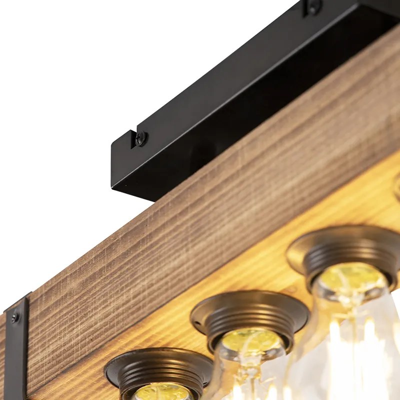 Smart industriële plafondlamp hout met staal incl. 4 wifi A60 - Reena Industriele / Industrie / Industrial E27 Binnenverlichting Lamp