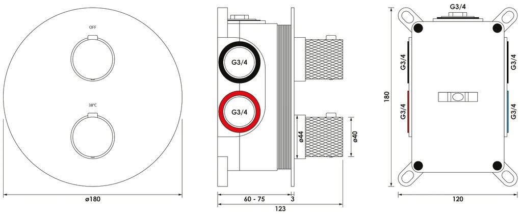 Brauer Black Carving thermostatische inbouw regendouche met 3 standen handdouche, rechte muurarm en hoofddouche 30cm set 80 zwart mat