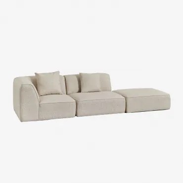 Cardea 2-delige Modulaire Hoekbank Met Gestoffeerde Poef Crèmebeige Boucléstof - Sklum