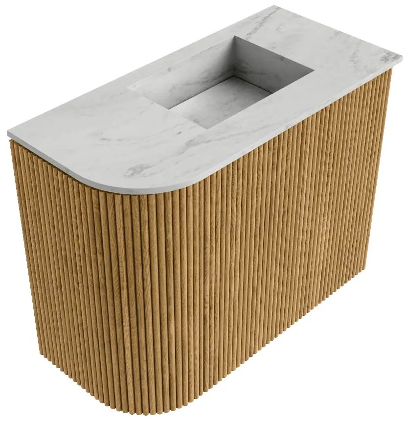 Mondiaz Joya DLux 50cm toiletmeubel ronding links oak met wastafel faye rechts 1 kraangat opalo