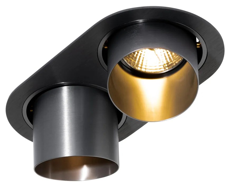 Afgeronde inbouwspot gunmetal GU10 70mm kantelbaar 2-lichts - Installa Modern GU10 ovaal Binnenverlichting Lamp