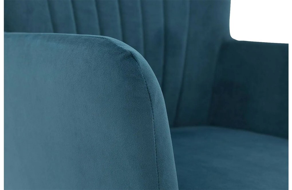 Goossens Eetkamerstoel Rob blauw velvet stof met armleuning, urban industrieel