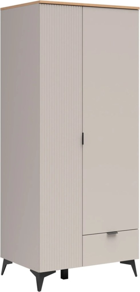 Kledingkast Ruvmeli 105, Kasjmier, Eiken, 200x85x60cm, 88.75 kg, Kledingkast deuren: Met scharnieren