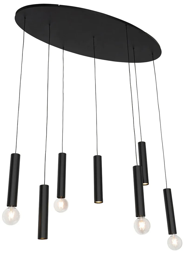 Design hanglamp zwart ovaal 7-lichts - Tuba