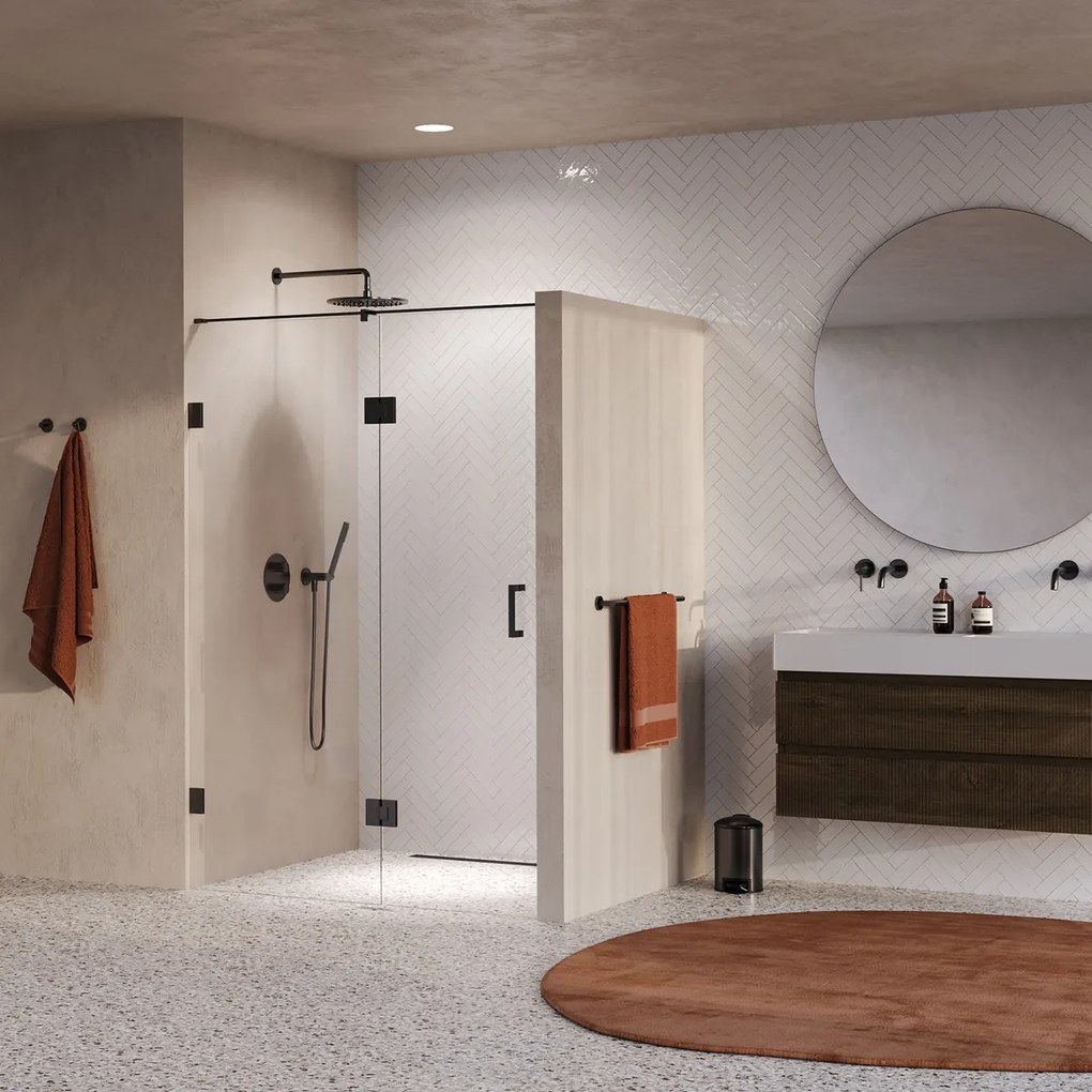 Brauer Void profielloze nisdeur 130cm met draaideur 60cm aan glas gunmetal geborsteld PVD