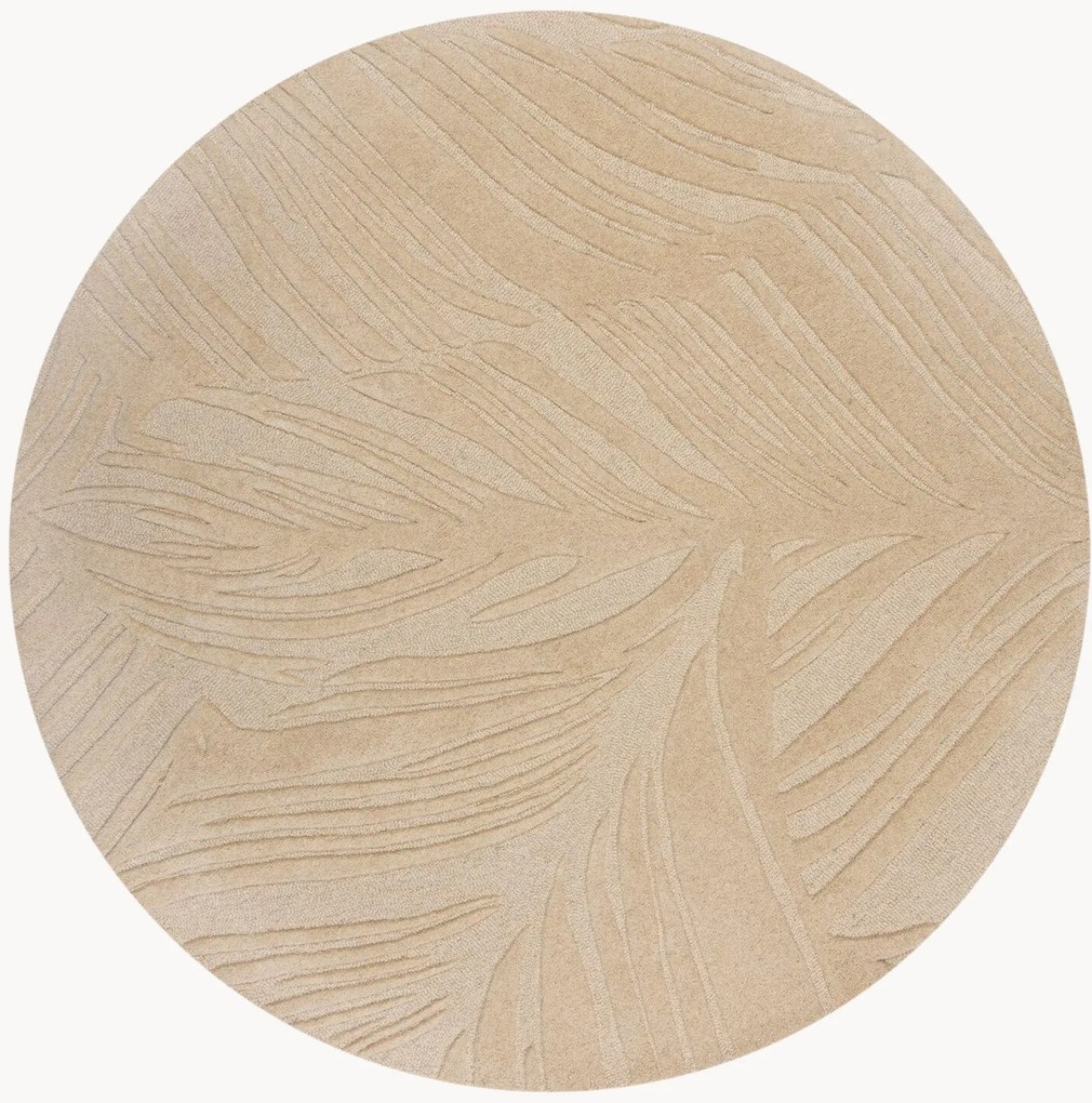 Rond handgetuft hoog-laag wollen vloerkleed Lino Leaf