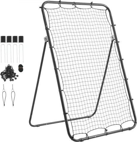 VEVOR Honkbal Rebounder Net 120 x 180 cm 5-hoekig Pitchback Training Net voor Honkbal, Softbal en Individuele Training Binnen en Buiten, met PE Net, 4 Grondankers en Opvouwbaar Stalen Frame