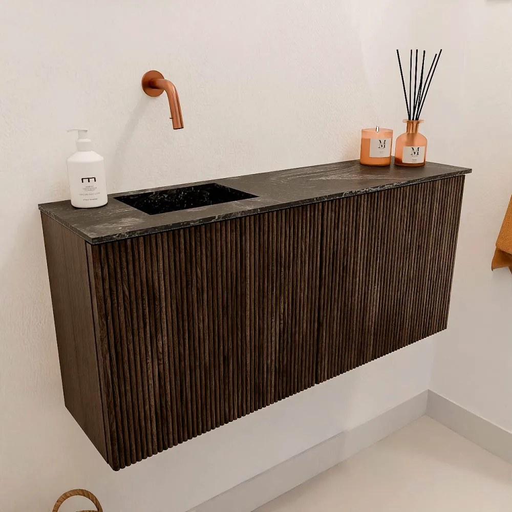 Mondiaz Joya DLux 90cm toiletmeubel walnut met wastafel faye links zonder kraangat lava